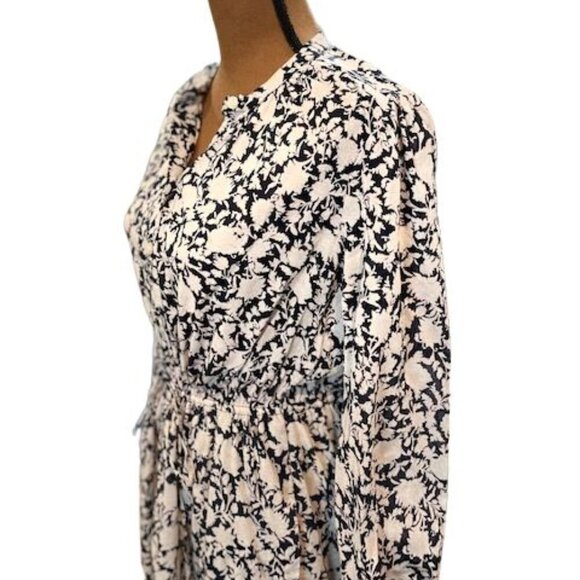 J. Crew Long Sleeve Floral Button-Down Midi Dress with Elastic Tie Waist in Blue - Picture 7 of 8